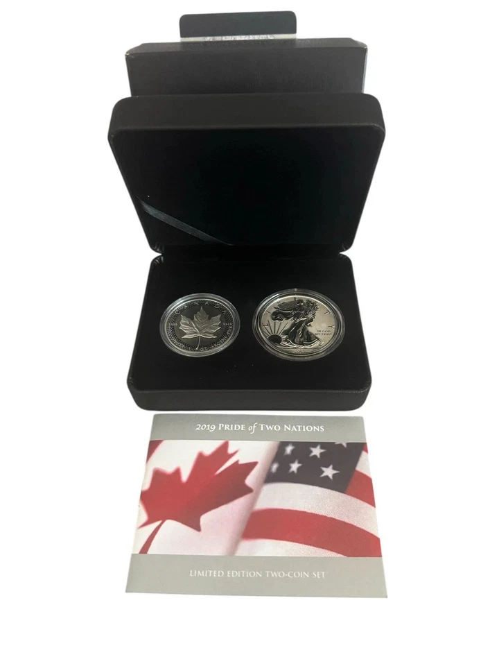 2019 PRIDE OF TWO NATIONS EDIÇÃO LIMITADA 2 CONJUNTO DE MOEDAS ÁGUIA AMERICANA + FOLHA DE BORDO - Imagem 1 de 1