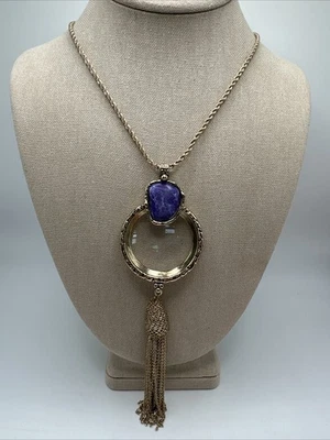 "Hermoso collar largo con lupa con borla tono dorado piedra púrpura 28-31""" Foto 1 de 4