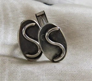 h772 Vintage Handsome Men's Oval Sterling Silver Cuff Links with Initial - Picture 1 of 6
