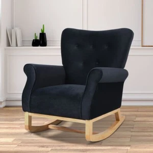 Modern Velvet Rocking Chair Nursery Accent Chair Upholstered Rocker Armchair - Picture 1 of 36