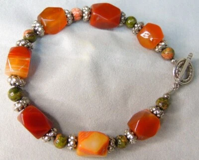 PULSERA DE PALANCA CHAPADA EN PLATA CON PIEDRAS PRECIOSAS DE CORNALINA UNAKITA VINTAGE Foto 1 de 4