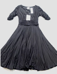 NUE by Shani Black Ruffled 1/2 Sleeve Fit & Flare Shapewear Dress Sz 4 S141 $250 - Picture 1 of 9