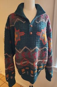 Vintage Boston Trader 100% Wool Nordic Sweater Green Unisex Oversized Sz L (49)