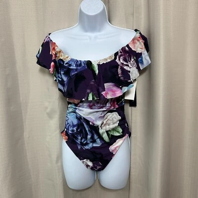 La Blanca Bloom Fields Off Shoulder One Piece Swimsuit Women's Size 8 Floral NWT - Image 1 of 4