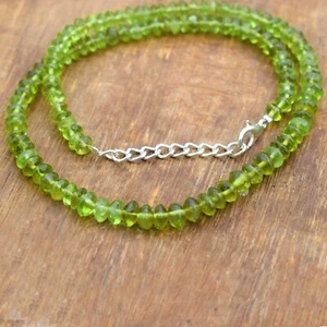 Genuine Green Peridot Rondelle Gemstone 24" Beaded Adjustable Necklace For Girls - Picture 1 of 8