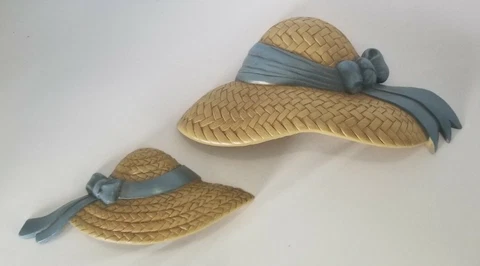 Vintage 1987 Burwood Woven Hat Set of 2 Wall Decor item # 20803 USA Made Cover