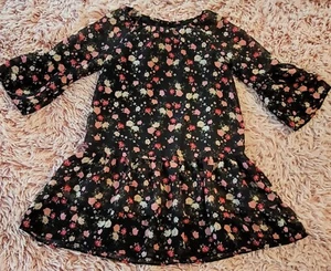 Girls L 10/12 The Children's Place Black Floral Dress Ruffle Hem Lined - Picture 1 of 8