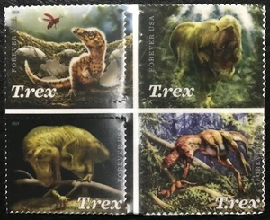 2019 Scott #5410-5413 - Forever - TYRANNOSAURUS REX - Block of 4 Stamps - Picture 1 of 1