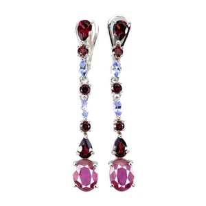 925 Sterling Silver Earrings Oval Ruby 9x7mm Tanzanite Natural Gemstone Jewelry - Picture 1 of 14