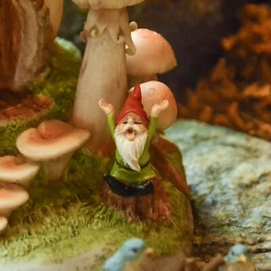 MICRO Miniature Gnome Cheering Figurine ~ Woodland Fairy Garden Accessory - Picture 1 of 2