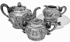 A Chinese Export Silver Tea Set, Dragons & Flaming Pearls, Tu Mao Xing, c. 1890