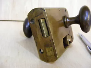 RARE VINTAGE / ANTIQUE BRASS TOILET LOCK-PERSONAL SLIDE BOLT-SOLID BRASS HANDLES - Picture 1 of 23