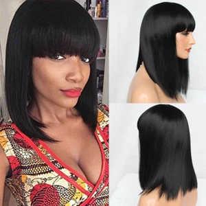 Kunsthaar kurze Bob Perücke glatt schwarz Perücke voller Pony für Damen Modeperücke - Bild 1 von 9