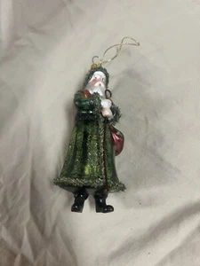 Christmas Ornament Blown Glass Santa in Green Coat - Picture 1 of 6