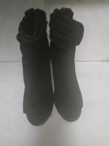 OLIVIA FERGUSON BOOTIES WOMEN OPEN TOE ZIP IN BACK BLACK FAUX SUEDE SIZE 6 - Picture 1 of 7