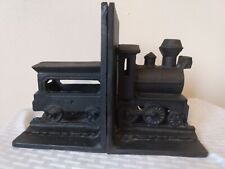 Vintage 1985 Train Engine Black Cast Iron Bookends Heavy MSR Imports Taiwan
