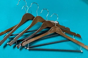 Lot of 5 Wooden Coat Suit Jacket Hangers with Pant Rod ~ Very Nice Slightly Used - Picture 1 of 7
