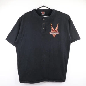 Harley Davidson Henley T Shirt Mens 2XL 90s Stratman Garage Work Shop Flames - Imagen 1 de 12