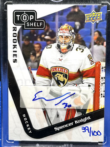 2022 Upper Deck Spencer Knight Top Shelf Rookie Auto Card 39/100 - RC - Hand #'d