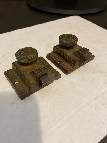 PAIR 2 OLD ANTIQUE ART CRAFT EASTLAKE VICTORIAN CABINET CUPBOARD DOOR LATCH LOCK Cover