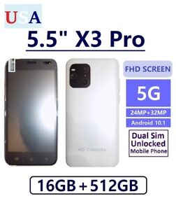 X3 Pro 5.5" SmartPhone 5G 16GB+512GB Dual Sim Android 10.1 Unlocked Mobile White