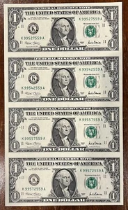 2001 Uncut Uncirculated Sheet of 4 $1 One Dollar Bills (K-Dallas) Rare - Picture 1 of 5