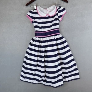 Sugar Plum Dress Girls Size 7 Striped Blue White Pink Short Sleeves Tie Back - Picture 1 of 8