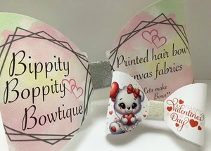 VALENTINE TEDDY 4 ZOLL BEDRUCKTE CANVAS STOFFSCHLEIFEN ZUM SELBERMACHEN HAARSCHLEIFEN - Bild 1 von 4