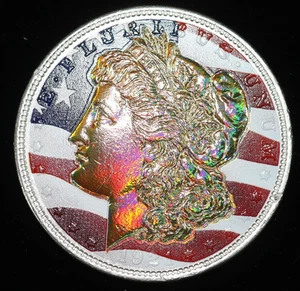 1921 Morgan Silver Dollar Colorized Hand Painted - Picture 1 of 2