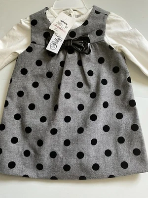 POLY FLINDERS - Vestido gris/plateado lunares para niñas, 12 meses nuevo con etiquetas Foto 1 de 4