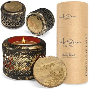 Candle Gift Set of 3 in Ebony Black & Brushed Gold. Small Candle Holders with... - Picture 1 of 6