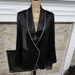 Jimmy Wu black jeweled trim double breasted tuxedo blazer jacket Women's sz MED - Picture 1 of 10