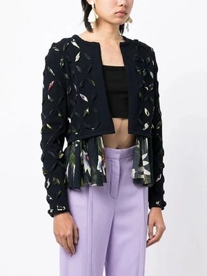 Oscar de la Renta кардиган сплетенный бахрома цветочный черный длинным рукавом куртка размер L - Изображение 1 из 4