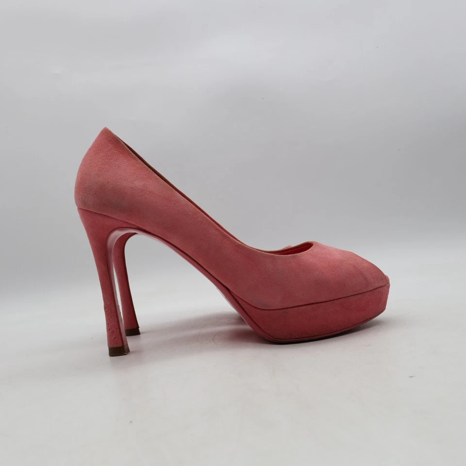 Yves Saint Laurent Women's Size EU 37.5 Light Pink Suede Peep Toe Platform Pumps - Image 1 of 4