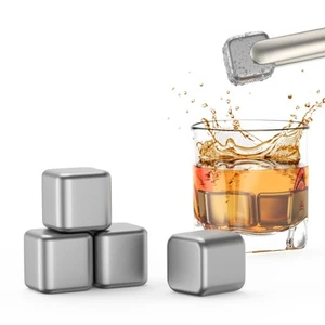 Titanium Whiskey Stones (Set of 4), Titanium Metal Whiskey Ice Cubes, Reusabl... - Picture 1 of 7