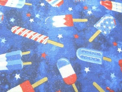 4.5 yds Red white blue popsicles on dark blue fabric with glitter #1308 - Image 1 of 3