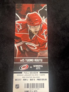 2012 NHL Carolina Hurricanes Ticket Stub Game 27 Verses Winnipeg Jets - Picture 1 of 11