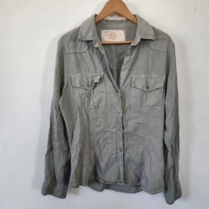 Bella Dahl grünes Damen-Tencil-Shirt Large Langarm Knopfleiste - Bild 1 von 8