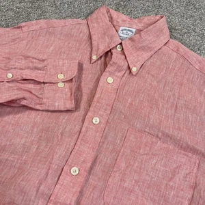 Brooks Brothers Shirt Mens M Slim Fit Pink Irish Linen Button Down Long Sleeve - Picture 1 of 11