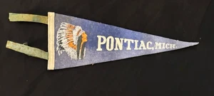 Vintage Rare Indian Pontiac Michigan  Blue Felt Pennant Flag - Picture 1 of 3