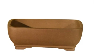 Tan Unglazed Ceramic Bonsai Pot - Rectangle OD: 10.7" x 7.9" x 3" Great Gift - Image 1 of 3
