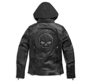 HD Women's  Auroral II 3-in-1 Motorcycle Reflective Skull Biker Leather Jacket - Picture 1 of 5