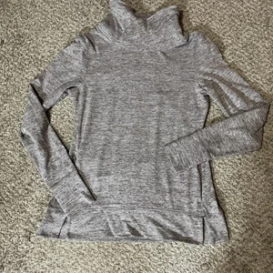Apana Pullover Damen klein grau meliert Wasserfallausschnitt Langarm Seitenschlitz Yoga - Bild 1 von 8