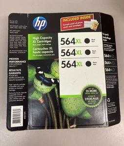 Lote de 3 cartuchos de inyección negros originales OEM HP 564XL (F6U701BN) - caducados 2016 - Imagen 1 de 3
