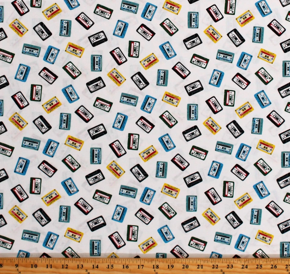 Cinta de casete de algodón mezcla cintas de casete tela blanca impresión por yarda D678.99 Foto 1 de 1