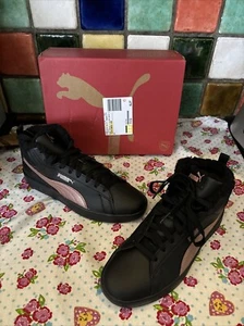 PUMA Smash 3.0 Ladies Black Rose Leather Mid Top Lace Up Trainers Size 6 NEW - Picture 1 of 21