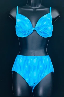 Vintage 1980s turquoise bikini, blue teal high waist swimsuit, underwire L XL - Image 1 of 4