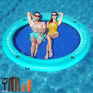 8FT Round Inflatable Water Hammock With Cup Holder 800LB Inflatable Floating Mat - Picture 1 of 8