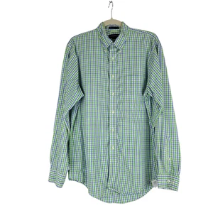 Lands End Shirt Green White Gingham Plaid Men's size 15.5 (34-35) Long Sleeve - Picture 1 of 10