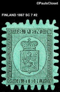 FINLAND 1867 SC 7 COAT OF ARMS 8p USED NO GUM SERPENTINE ROULETTE III FINE #2 - Picture 1 of 2